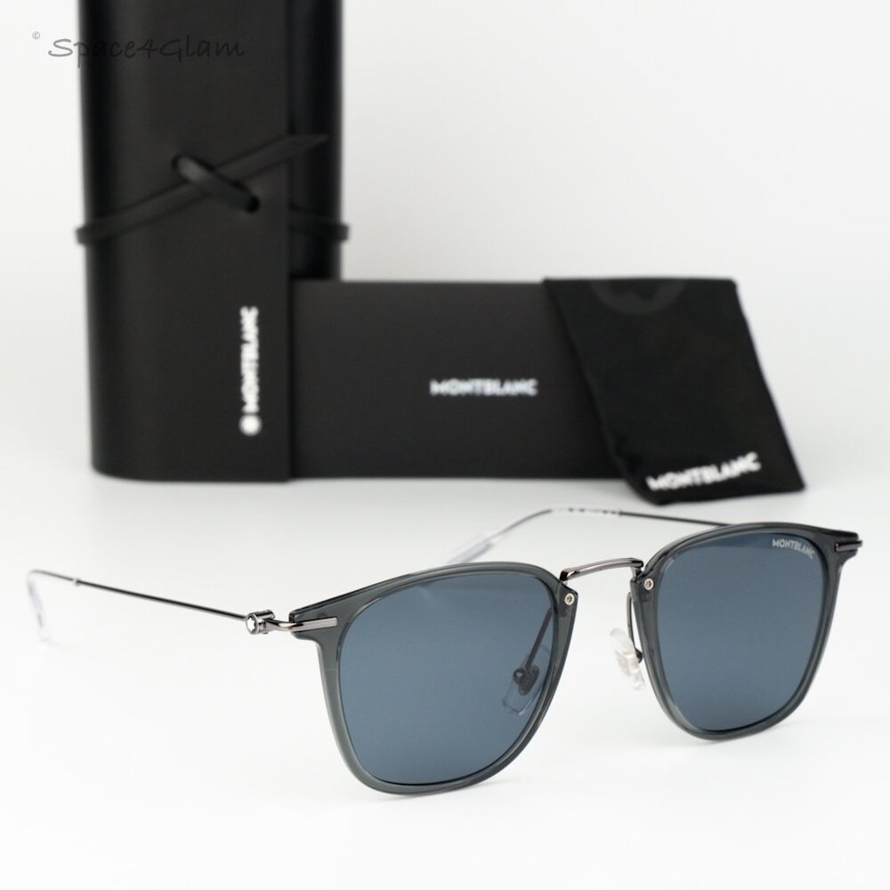 Montblanc Women Sunglasses Grey Ruthenium Blue Square MB0295S 003 NEW AUTHENTIC